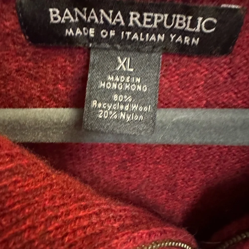 WOOL BANANA REPUBLIC Red Men's Quarter Zip Sweater Cardigan SZ XL Quiet Luxury